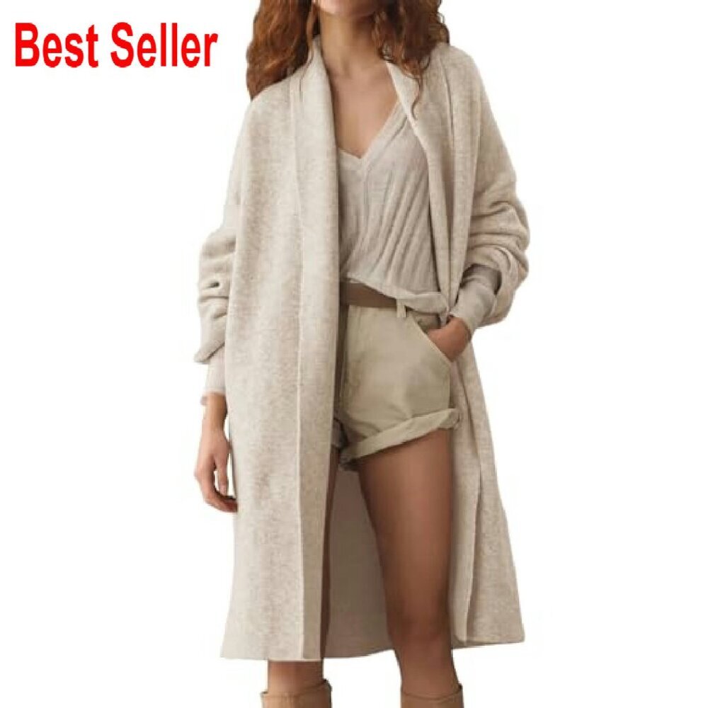 Oversized Chunky Knit Long Cardigan Slouchy Open Front Coatigan Jacket - Picture 3 of 8